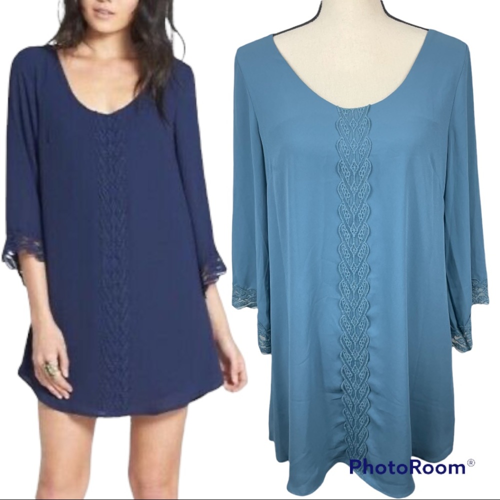 ASTR The Label Blue Lace Trim Vintage Inspired Shift Dress Medium